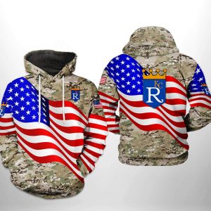 Kansas City Royals MLB US Flag Camo Veteran 3D Printed Hoodie/Zipper Hoodie