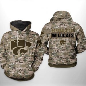 Kansas State Wildcats NCAA Camo Veteran 3D Printed Hoodie/Zipper Hoodie