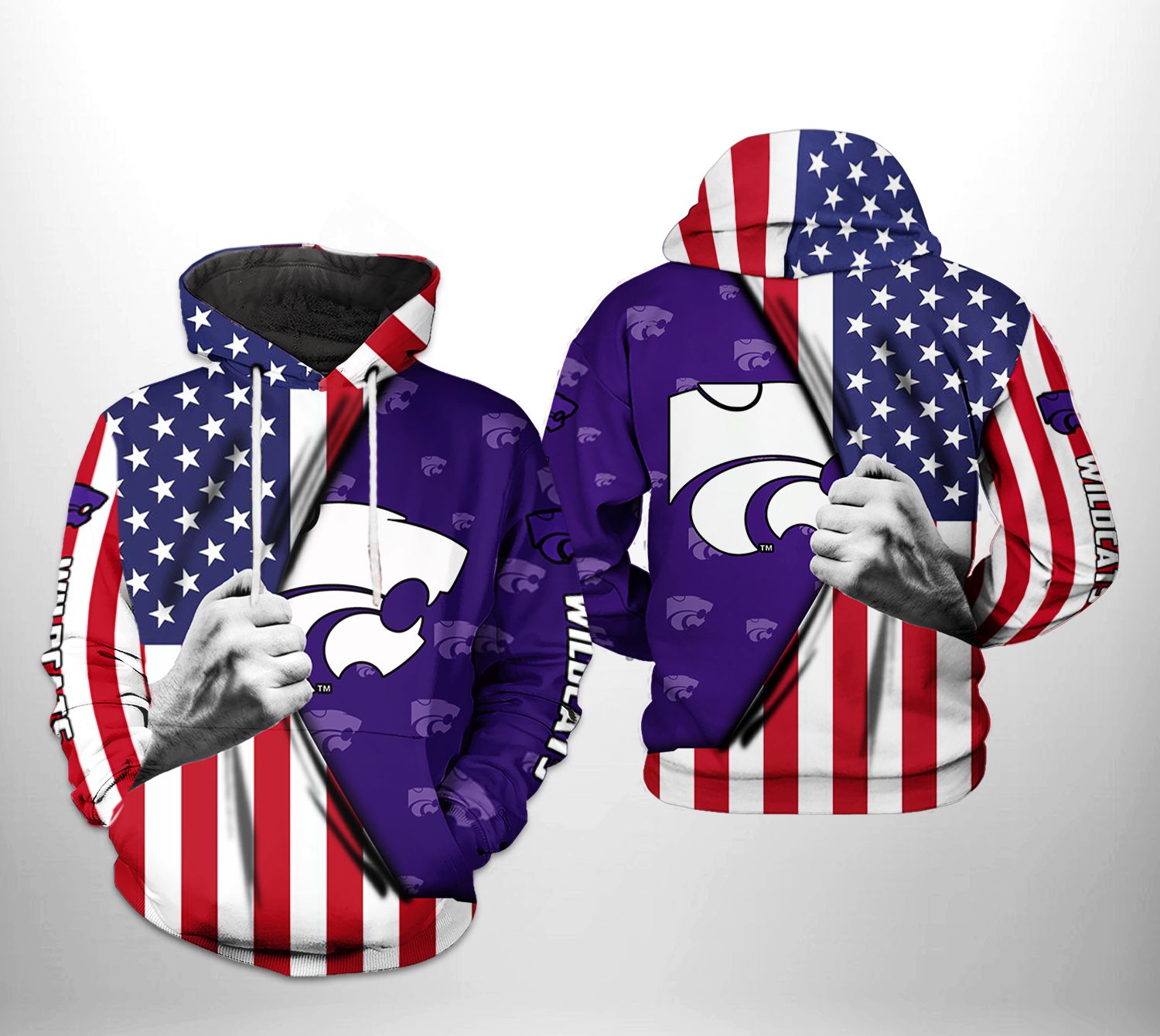 Kansas State Wildcats NCAA US Flag 3D Printed Hoodie/Zipper Hoodie Kansas State Wildcats NCAA US Flag 3D Printed Hoodie/Zipper Hoodie