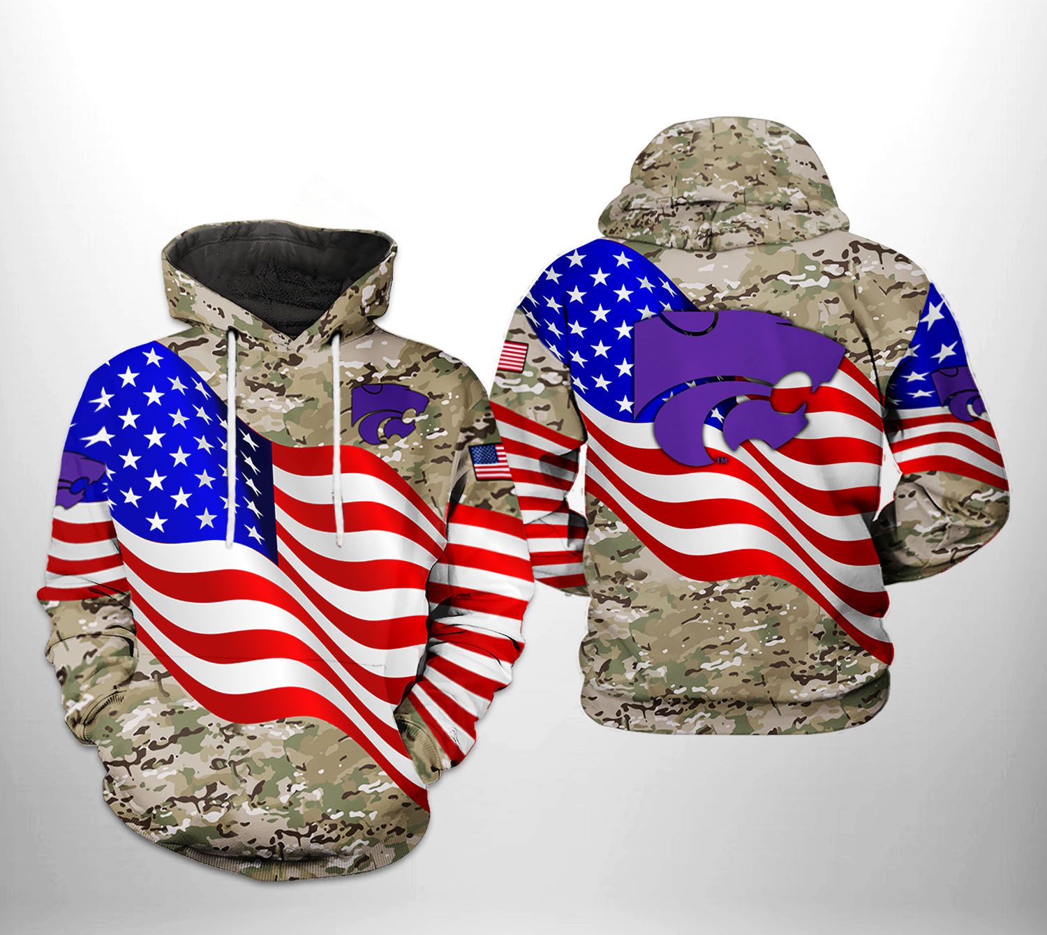 Kansas State Wildcats NCAA US Flag Camo Veteran 3D Printed Hoodie/Zipper Hoodie Kansas State Wildcats NCAA US Flag Camo Veteran 3D Printed Hoodie/Zipper Hoodie