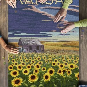 Kansas Wheat Fields Shack And Sunflowers Jigsaw Puzzle Set