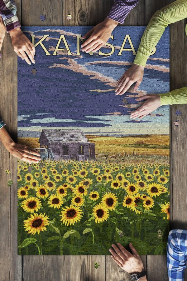 Kansas Wheat Fields Shack And Sunflowers Jigsaw Puzzle Set