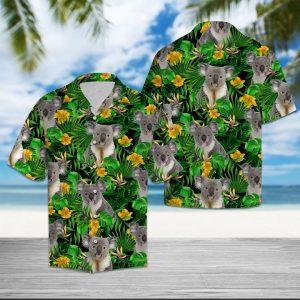 Koala Tropical Wild Flower Hawaiian Shirt Summer Button Up