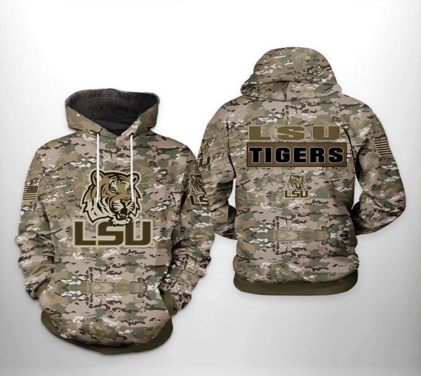 LSU Tigers NCAA Camo Veteran 3D Printed Hoodie/Zipper Hoodie