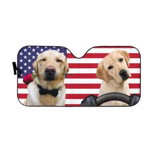 Labrador Retriever With American Flag Car Auto Sun Shade