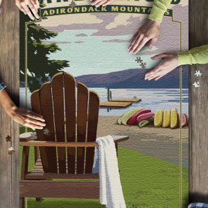 Lake Placid, Adirondack Mountains, New York Adirondack Chair And Lake Jigsaw Puzzle Set