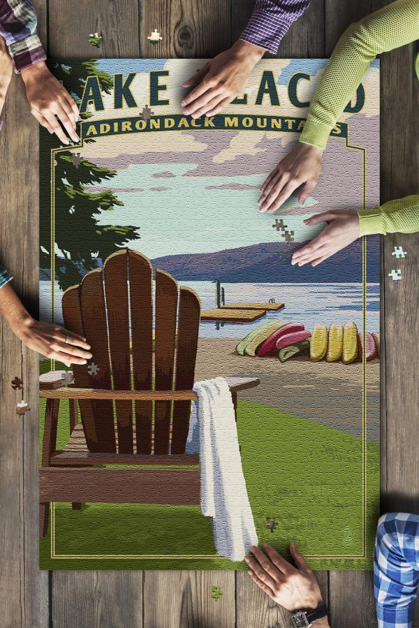 Lake Placid, Adirondack Mountains, New York Adirondack Chair And Lake Jigsaw Puzzle Set