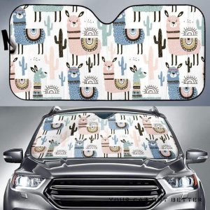 Lama Alpaca Cactus Hand Drawn Pattern Car Auto Sun Shade