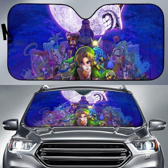 Legend Of Zelda MajoraS Mask 3D Blue Full Character Car Auto Sun Shade Legend Of Zelda MajoraS Mask 3D Blue Full Character Car Auto Sun Shade