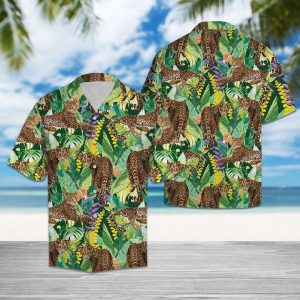 Leopard Tropical Hawaiian Shirt Summer Button Up