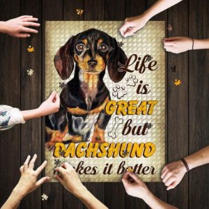 Life Is Great But Dachshund Makes It Better Jigsaw Puzzle Set
