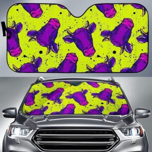 Lime Green And Purple Cow Car Auto Sun Shade