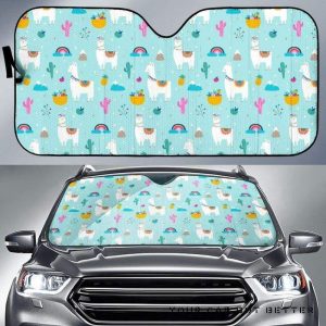 Llama Alpaca Cactus Leaves Pattern Car Auto Sun Shade