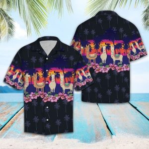 Llama Border Chest Hawaiian Shirt Summer Button Up