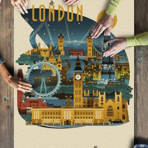 London, England Retro Skyline Contour? Jigsaw Puzzle Set