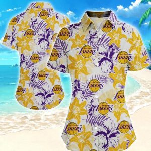 Los Angeles Lakers Women Hawaiian Shirt Summer Button Up