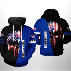 Louisiana Tech Bulldogs NCAA US Flag Skull 3D Printed Hoodie/Zipper Hoodie