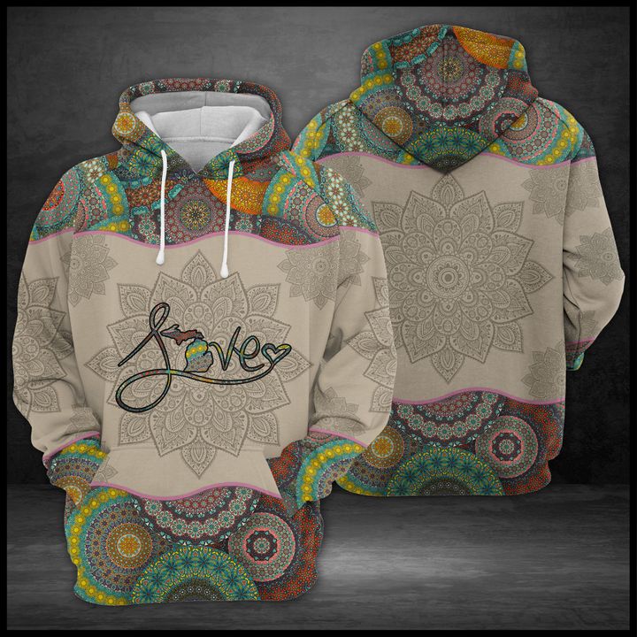 Love Michigan Mandala 3D Printed Hoodie/Zipper Hoodie Love Michigan Mandala 3D Printed Hoodie/Zipper Hoodie