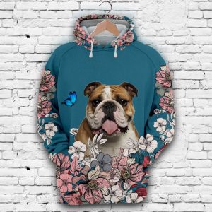 Lovely Bulldog And Flower 3D Printed Hoodie/Zipper Hoodie