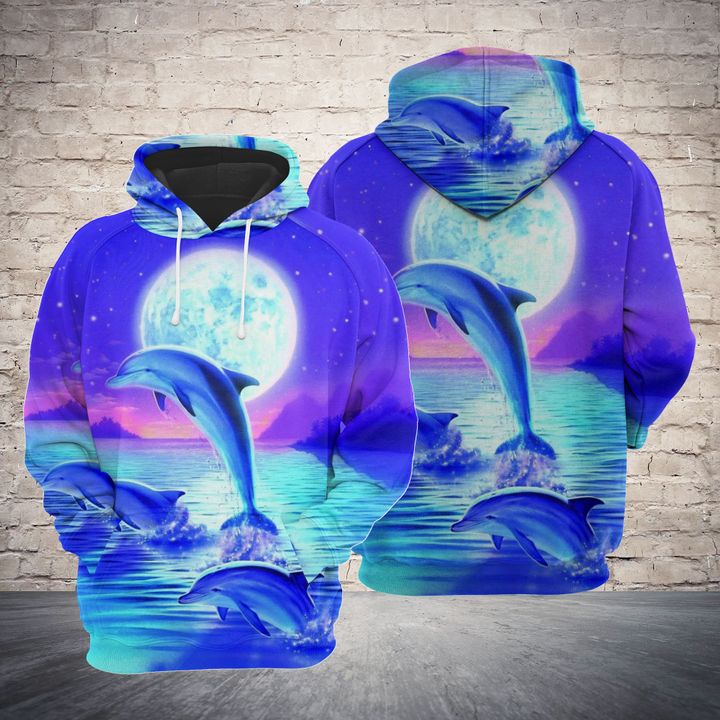 Lovely Dolphin Night 3D Printed Hoodie/Zipper Hoodie Lovely Dolphin Night 3D Printed Hoodie/Zipper Hoodie