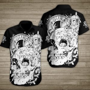 Machine Town Skull Hawaiian Shirt Summer Button Up