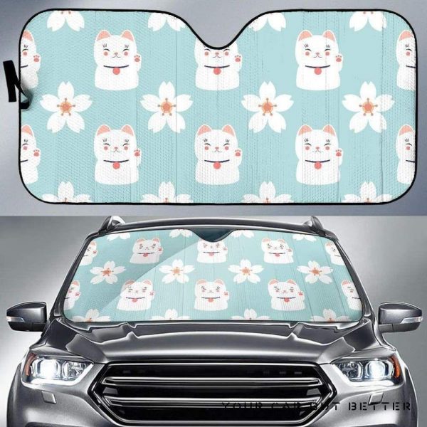 Maneki Neko Cat Sakura Car Auto Sun Shade