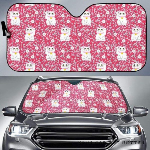 Maneki Neko Cat Sakura Pink Car Auto Sun Shade