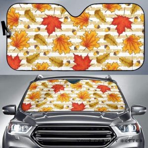 Maple Leaf Oak Leaf Acorns Beige Striped Car Auto Sun Shade