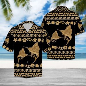 Marlin Fish Tribal Pattern Hawaiian Shirt Summer Button Up