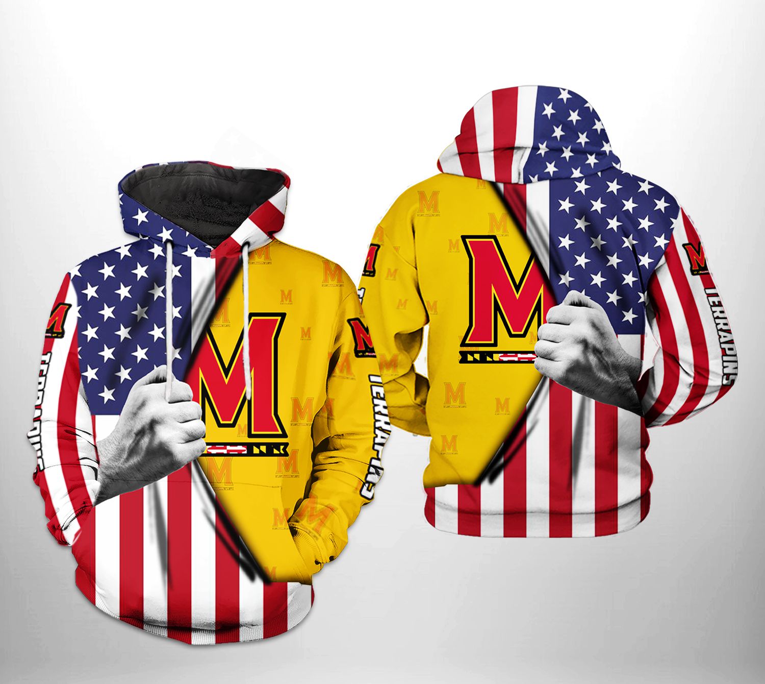 Maryland Terrapins NCAA US Flag 3D Printed Hoodie/Zipper Hoodie Maryland Terrapins NCAA US Flag 3D Printed Hoodie/Zipper Hoodie