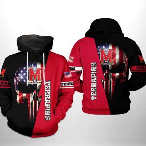 Maryland Terrapins NCAA US Flag Skull 3D Printed Hoodie/Zipper Hoodie