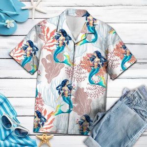 Mermaid Coral Pattern Hawaiian Shirt Summer Button Up