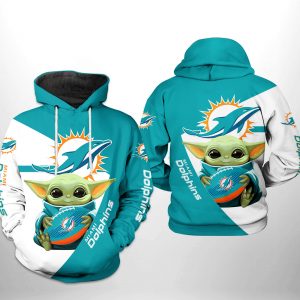 Miami Dolphins NFL Baby Yoda Team 3D Printed Hoodie/Zipper Hoodie