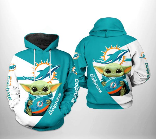 Miami Dolphins NFL Baby Yoda Team 3D Printed Hoodie/Zipper Hoodie
