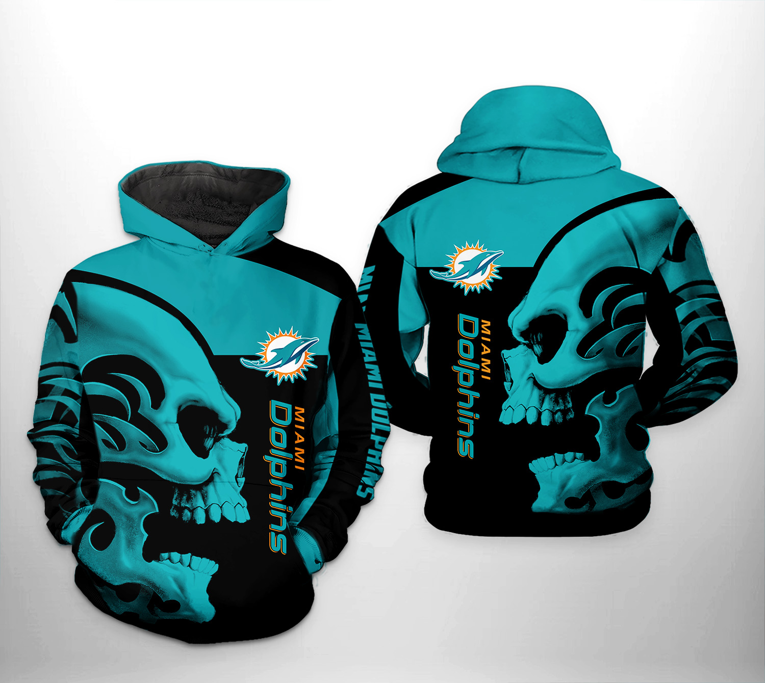 Miami Dolphins NFL Skull 3D Printed Hoodie/Zipper Hoodie Miami Dolphins NFL Skull 3D Printed Hoodie/Zipper Hoodie
