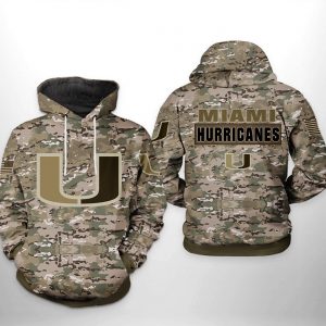 Miami Hurricanes NCAA Camo Veteran 3D Printed Hoodie/Zipper Hoodie