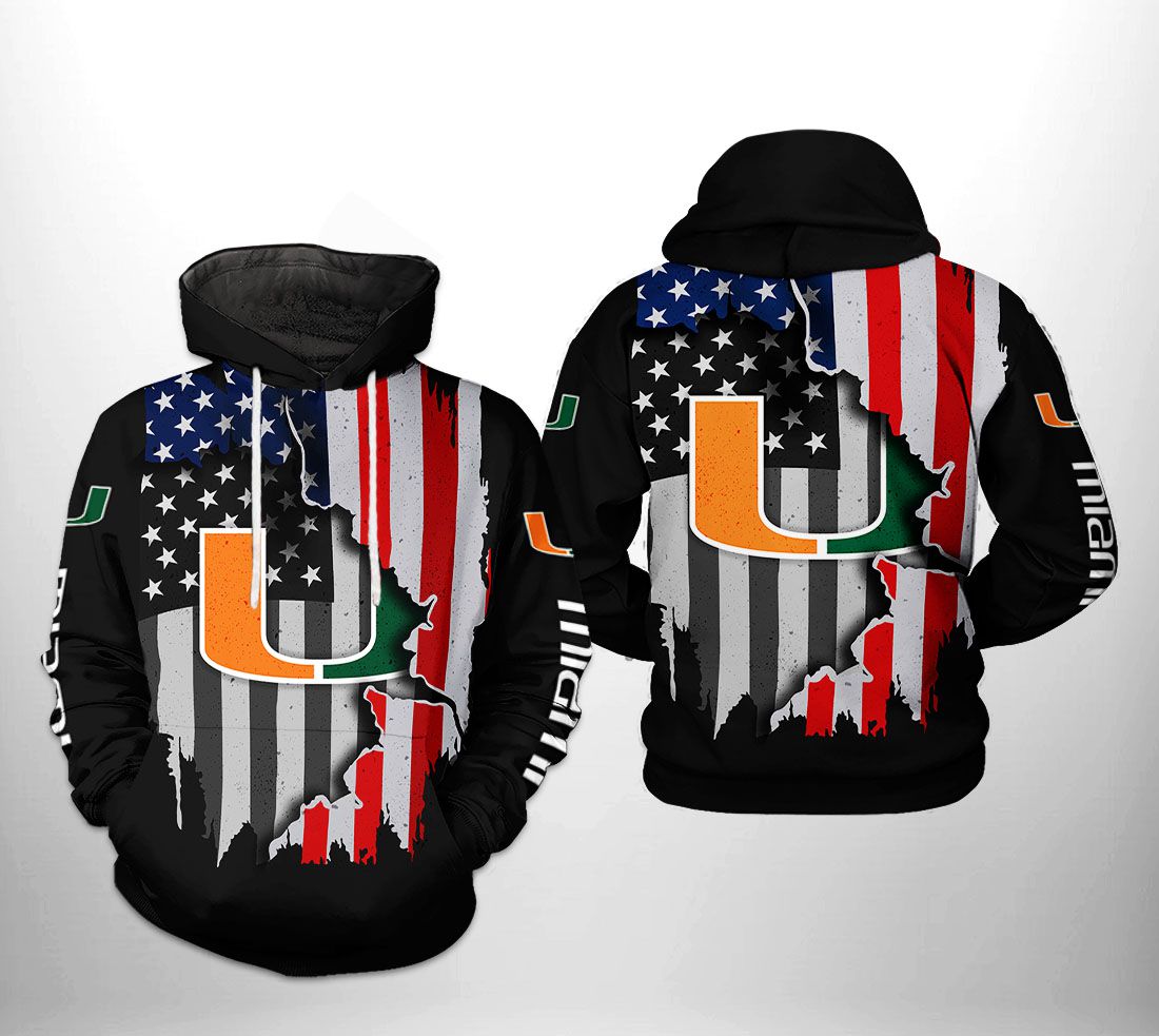 Miami Hurricanes NCAA US Flag 3D Printed Hoodie/Zipper Hoodie Miami Hurricanes NCAA US Flag 3D Printed Hoodie/Zipper Hoodie