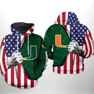 Miami Hurricanes NCAA US Flag 3D Printed Hoodie/Zipper Hoodie