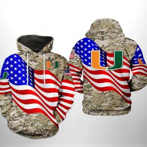 Miami Hurricanes NCAA US Flag Camo Veteran 3D Printed Hoodie/Zipper Hoodie