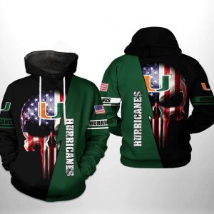 Miami Hurricanes NCAA US Flag Skull 3D Printed Hoodie/Zipper Hoodie