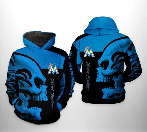Miami Marlins MLB Skull 3D Printed Hoodie/Zipper Hoodie