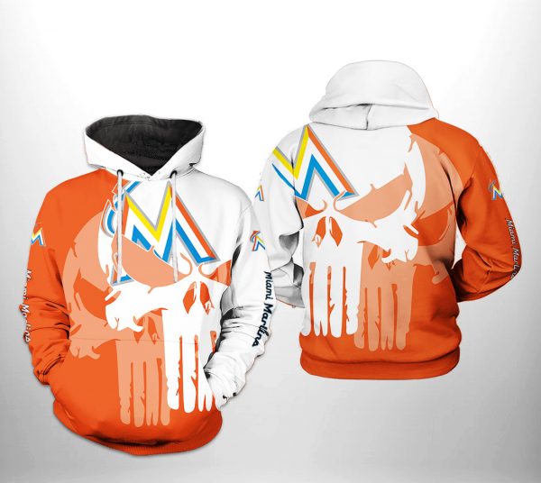 Miami Marlins MLB Team Skull 3D Printed Hoodie/Zipper Hoodie