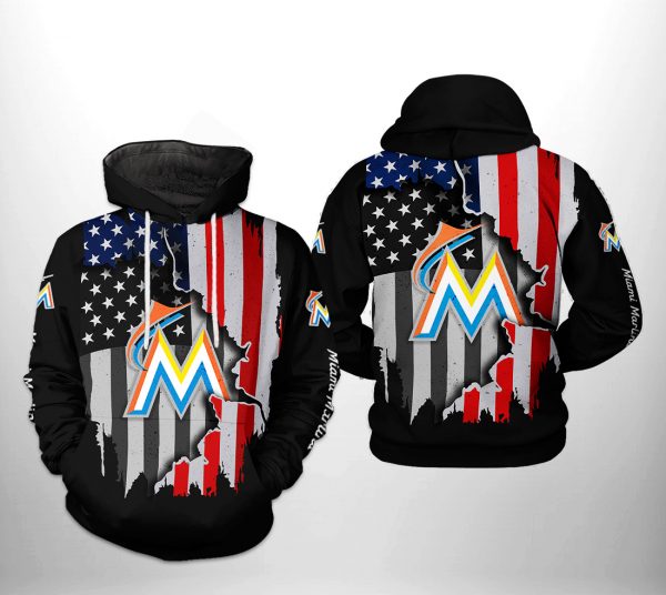 Miami Marlins MLB US Flag 3D Printed Hoodie/Zipper Hoodie