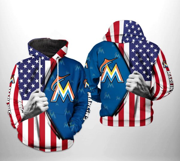 Miami Marlins MLB US Flag 3D Printed Hoodie/Zipper Hoodie