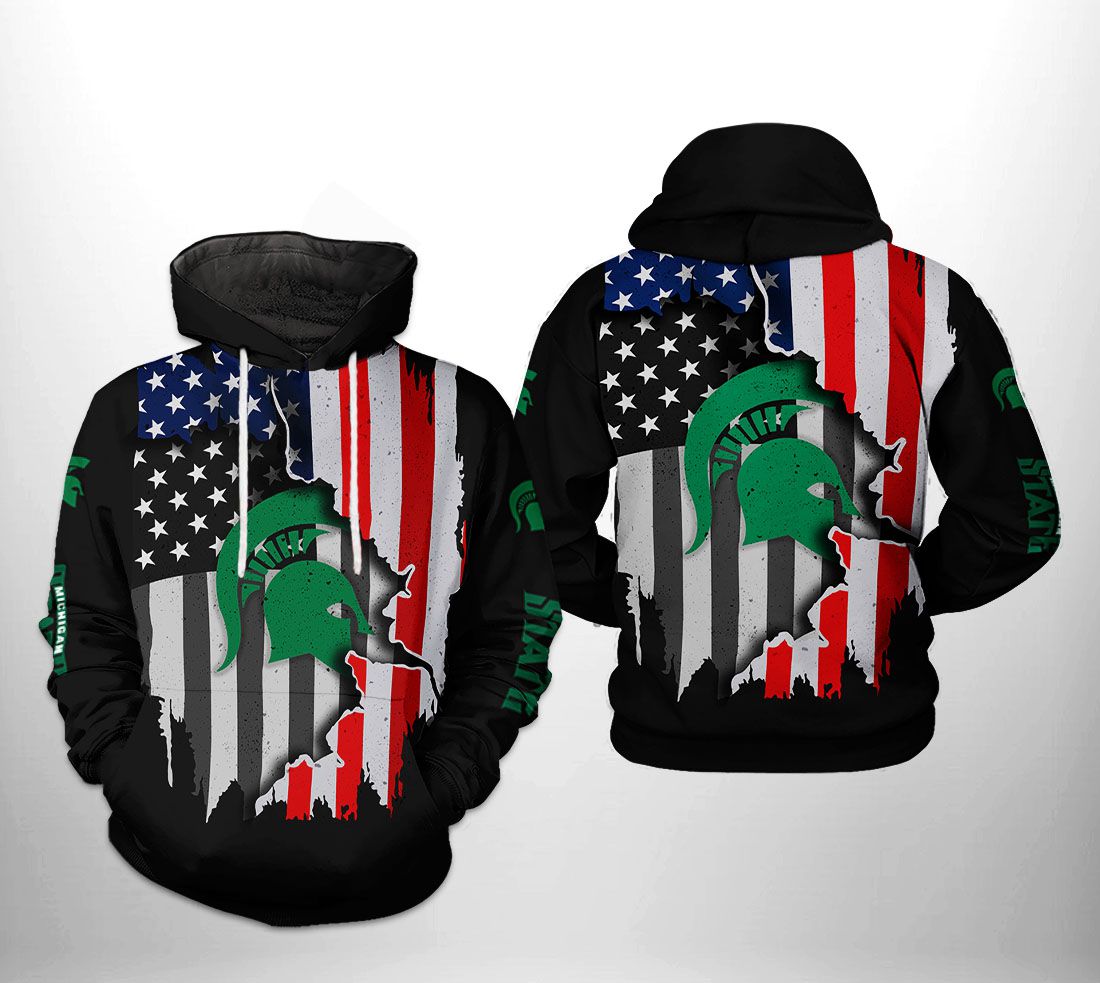 Michigan State Spartans NCAA US Flag 3D Printed Hoodie/Zipper Hoodie Michigan State Spartans NCAA US Flag 3D Printed Hoodie/Zipper Hoodie