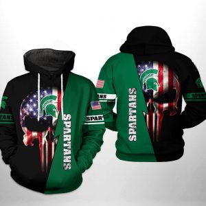 Michigan State Spartans NCAA US Flag Skull 3D Printed Hoodie/Zipper Hoodie