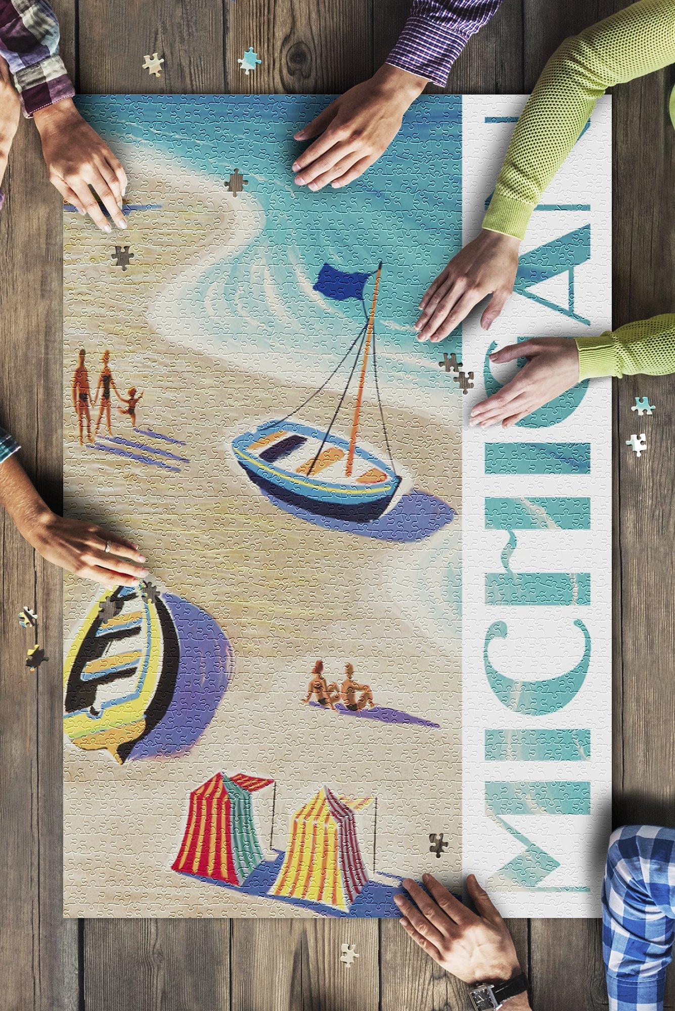Michigan Vintage Beach Scene Jigsaw Puzzle Set Michigan Vintage Beach Scene Jigsaw Puzzle Set