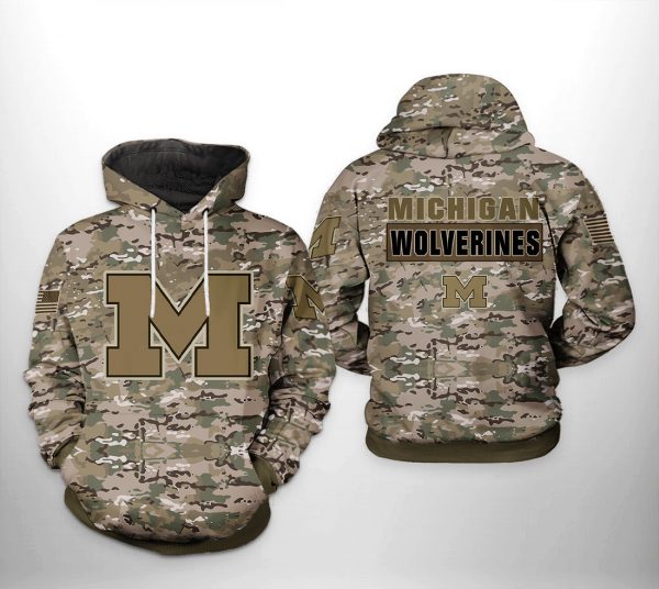 Michigan Wolverines NCAA Camo Veteran 3D Printed Hoodie/Zipper Hoodie