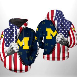Michigan Wolverines NCAA US Flag 3D Printed Hoodie/Zipper Hoodie