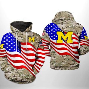 Michigan Wolverines NCAA US Flag Camo Veteran 3D Printed Hoodie/Zipper Hoodie